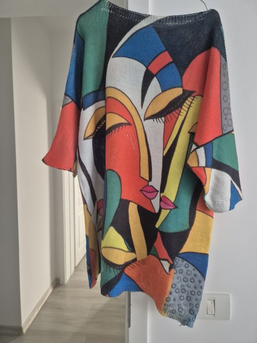 Pulover lung tricotat fin model abstract picasso