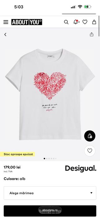 Tricou Desigual red heart NoU original