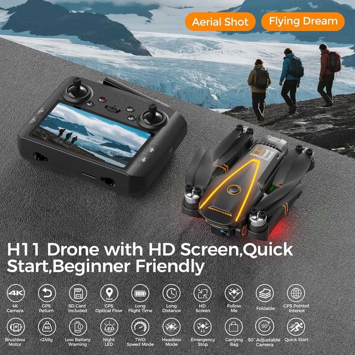 НОВ GPS DRON H11 4K – Дистанционно с HD Екран + 2 Батерии / 240г