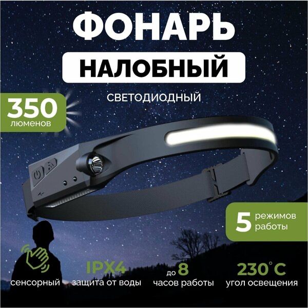 Фонарь налобный LED. Сенсорный Фонар