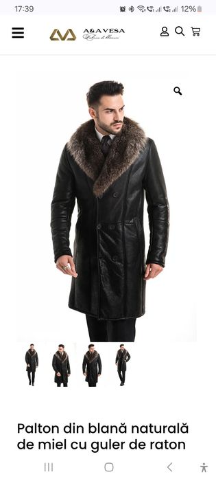 vand palton din blana naturala de miel cu guler de raton marimea 52