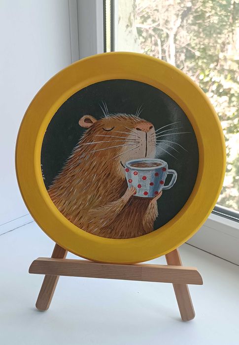 Картина в раме, Капибара, холст. акрил