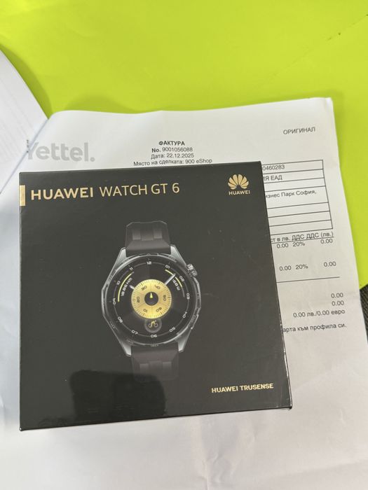 ЗАПЕЧАТАН 46mm Huawei watch GT 6 Buds SE 3 Гаранция Yettel 2027 Black