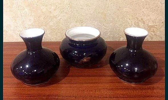 Графин Bohemia петух петушок и вазочки кобальт лфз