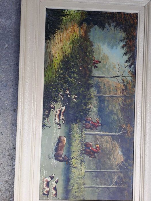 tablou vechi pictura pe panza 96/56 cm semnat Maruki