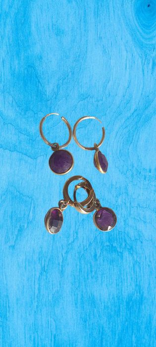 Cercei veriga cu piatra ametist fatetat doua perechi diferite