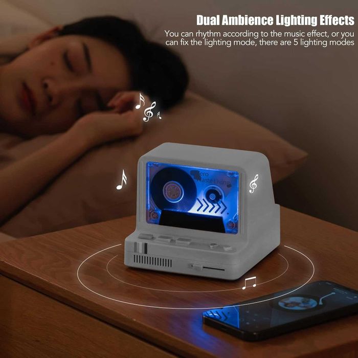 Преносим стерео ретро Bluetooth високоговорител с касетофон, сив (бял)