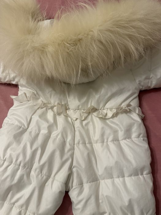 Детски бял цвят космонавт с гъши пух и бяла лисица