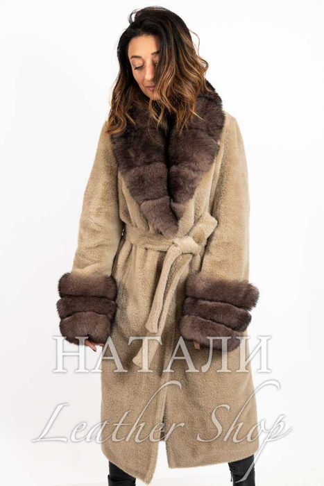 Кожух от алпака с косъм Амелия