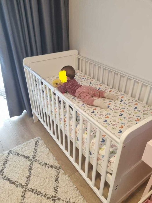 Pătuț Woodies din lemn masiv 140x70 + saltea Sea of Clouds