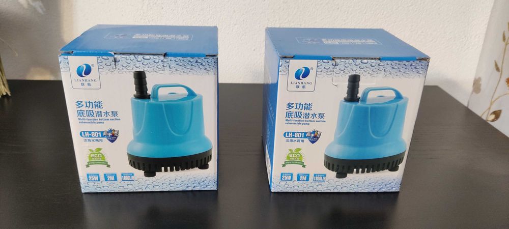 2 POMPE SUBMERSIBILE pentru acvariu, 25 W, 1800L/H, nefolosite, noi