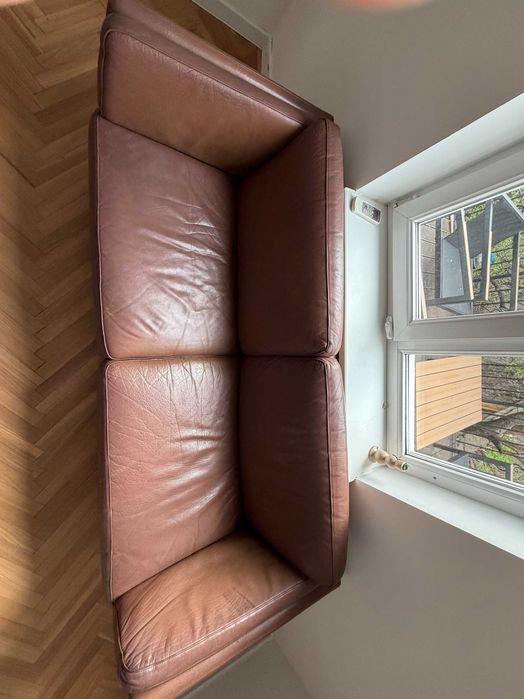 Реставриран винтидж датски 3-местен кожен диван