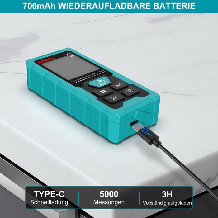 Telemetru laser Kiprim LD100, 100 m, laser verde, USB-C, nou