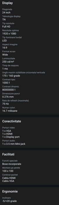 2 x Monitor Gaming LED TN AOC 24", Wide, FHD, HDMI, DisplayPort, 75Hz,