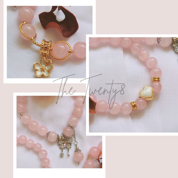 Ръчно изработени гривни с Розова ПРОМОЦИЯ  Кварц  и Шоушан