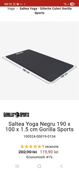 Saltea fitnes sală yoga 100 x 190 x 1,5 cm nouă reducere 50 %