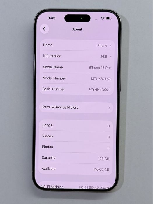 iPhone 15 Pro Titanium 95% battery
