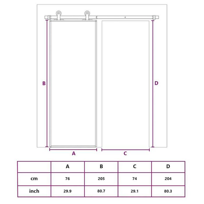 Ușă glisantă, negru, 76x205 cm, sticlă securizată și aluminiu