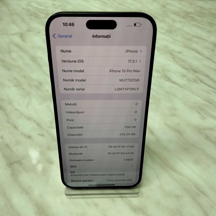 Telefon Apple iPhone 15 Pro Max 256GB Black 100% bat Zeus Amanet 29818