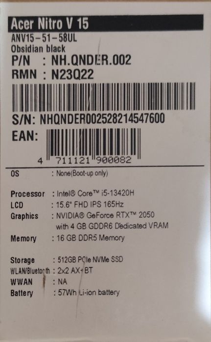 Acer nitro v15 RTX 2050