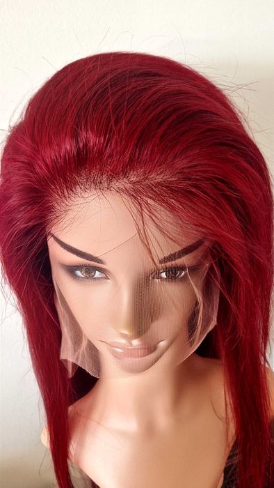 Естествена бордо тъмно червена дантелена перука 80 см - 13x6 Lace