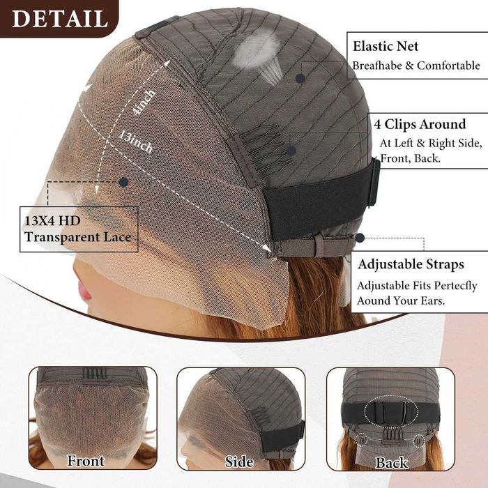 Естествена перука 35 см – кафява с руси кичури, медено руса, 13х4