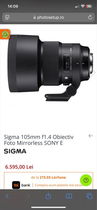 Obiectiv Sony Sigma 105 mm f1.4 DG HSM Montura SONY