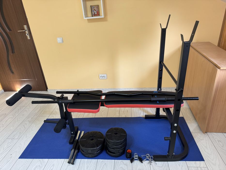 Banca fitness cu bare si greutati
