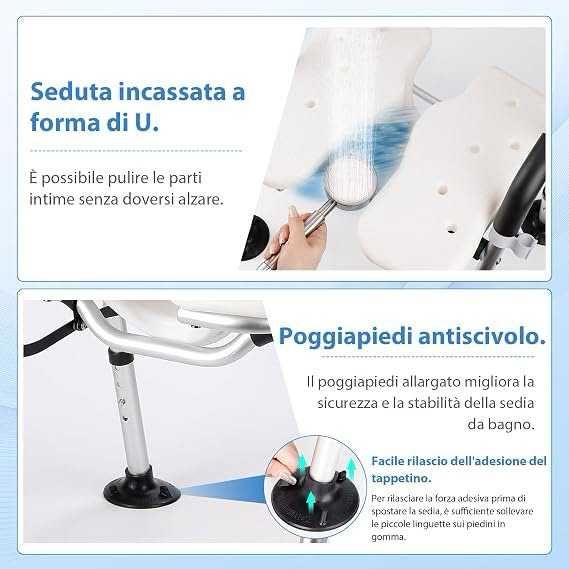 Scaun de duș pliabil DEWEL,  pentru vârstnici,persoane cu dizabilitati