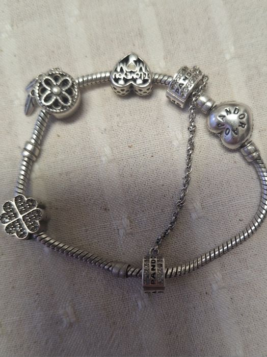 Brătără Pandora originala, charmuri argint, cercei cu cristale Swarovs