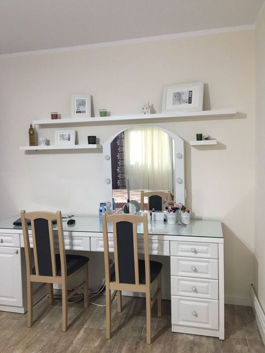 Birou mare 260 cm, MDF + blat sticla securizata, solid