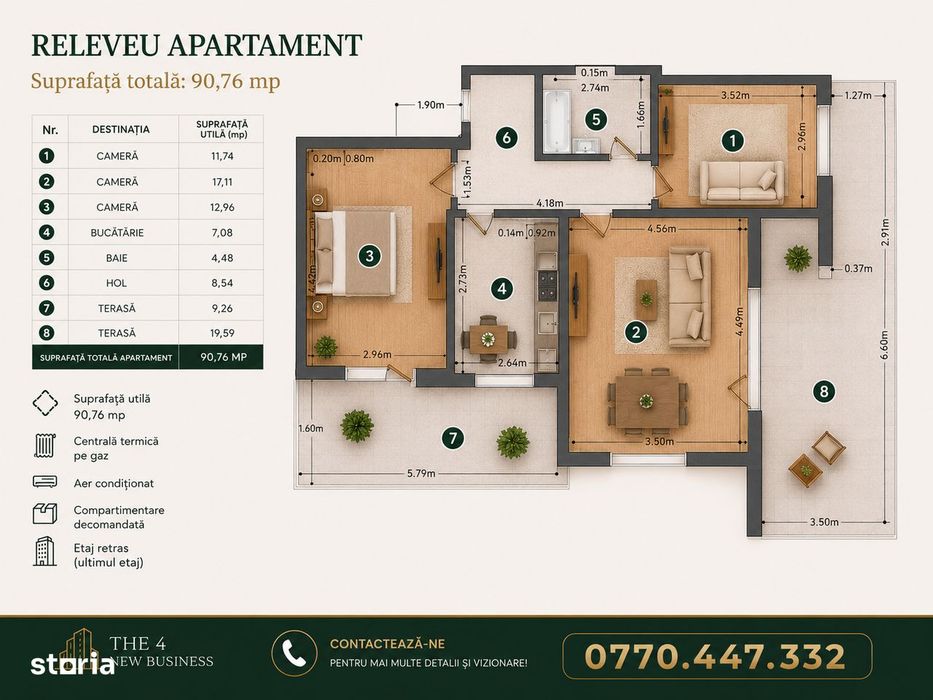 Apartament 3 camere * Metrou la 8 minute
