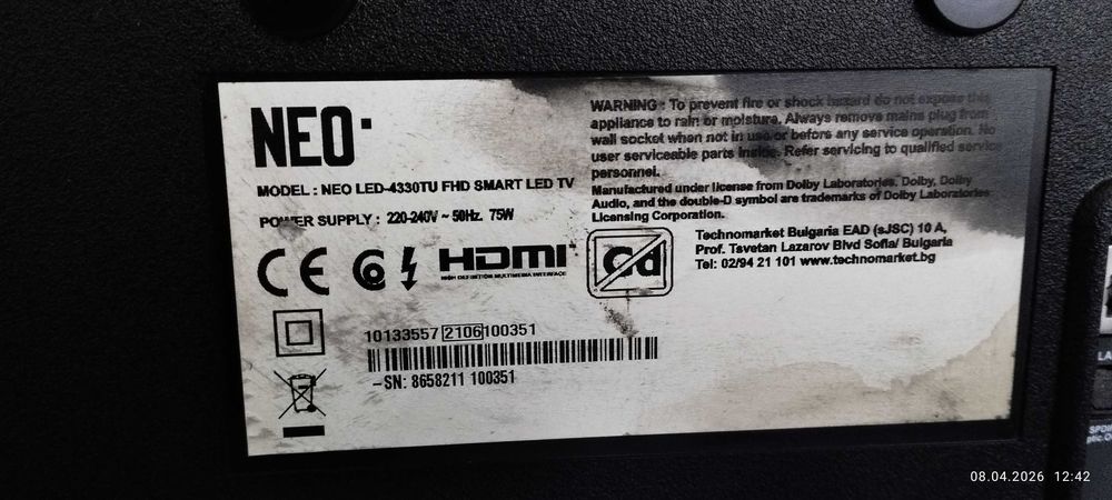 Телевизор Neo LED-4330TU FHD SMART LED TV на части