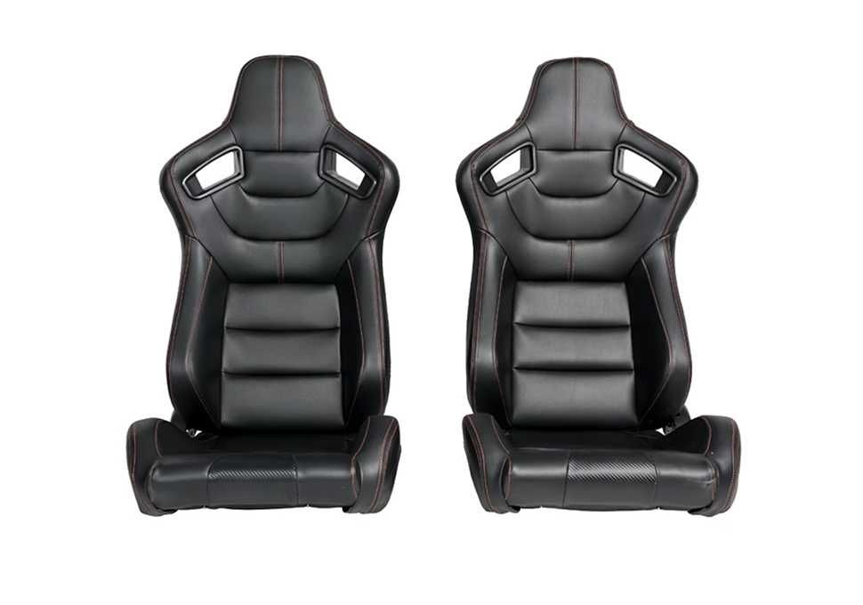 Спортни седалки за автомобил, кожа, черни/с червен шев
