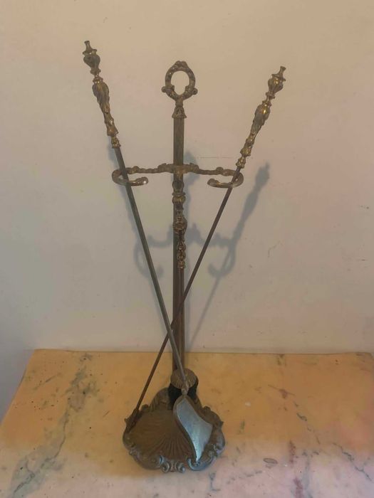 Set ustensile pentru șemineu din bronz vintage