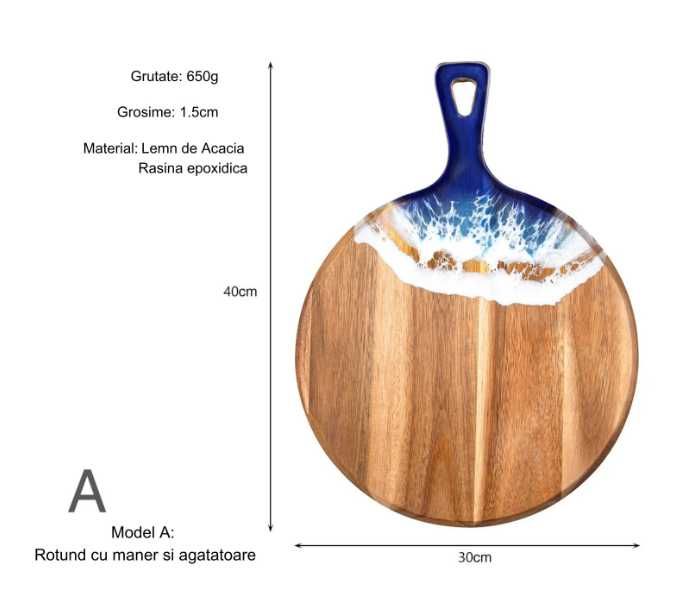 Дъска за сервиране от акациево дърво, ръчно изработена епоксидна смола