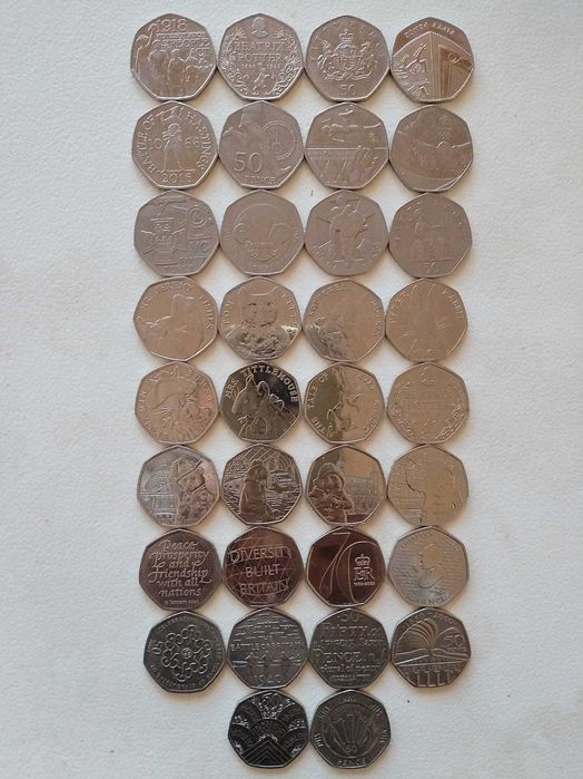 Английски Монети 50p Английски Пенс. Колекция от Най-Редките, Юбилейни и Скъпи 50 Пенса