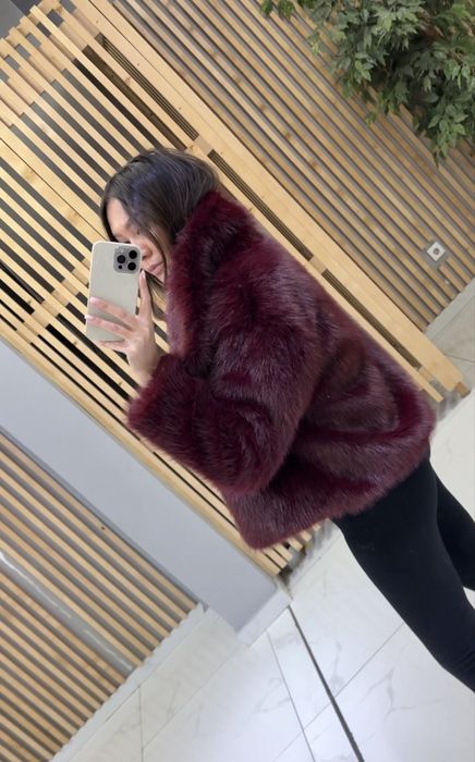 Эко-шуба в бордовом цвете