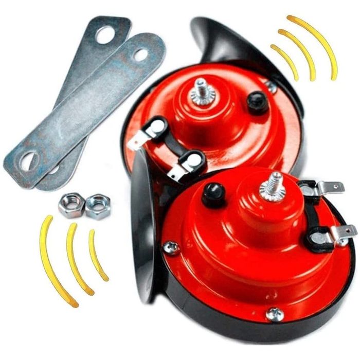 Set Claxon 2 Bucati Auto Flexzon, cu Releu, 12V, 300db , Rosu