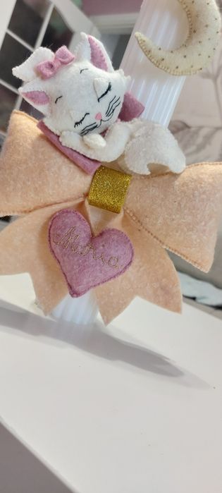 Lumanare botez fetite. Lumanare botez handmade personalizata. Pisicuta Marie