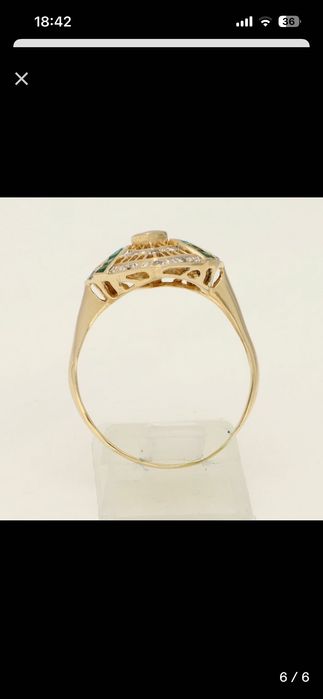Inel aur galben 14 ct cu smaralde si diamante