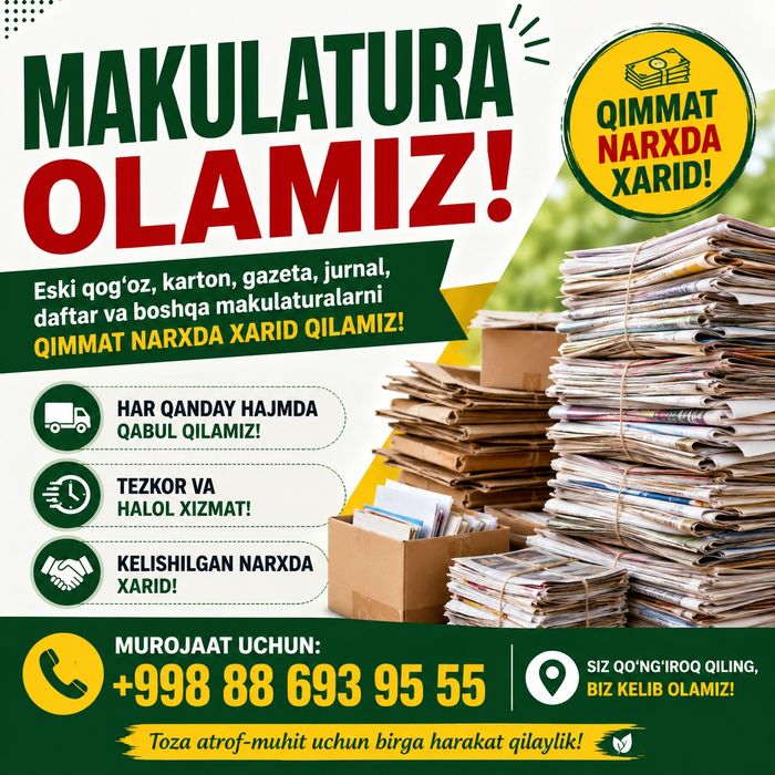 Samarqand viloyat va tumanlar buyicha makulatura olamiz