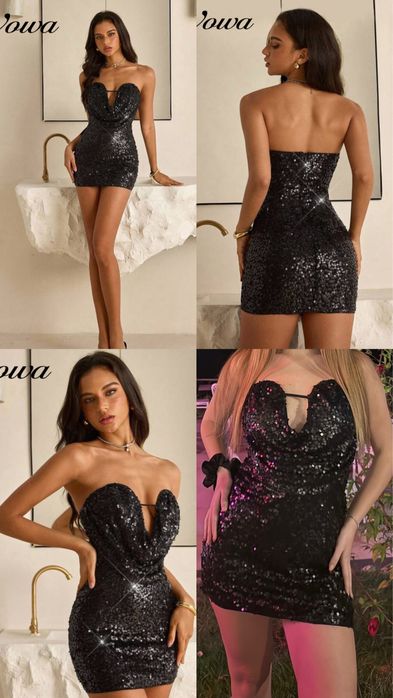 Черна блестяща рокля.