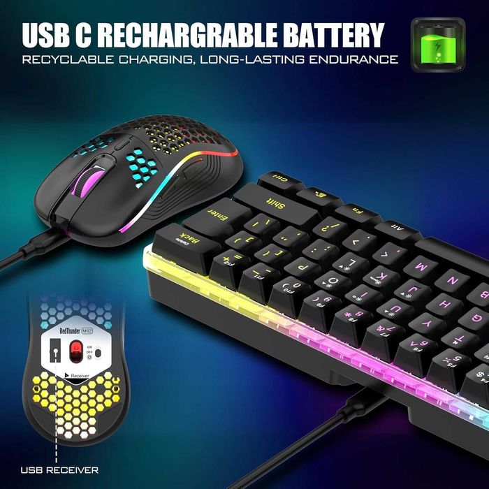 RedThunder K62,set tastatură și mouse wireless gaming,60% RGB,QWERTZ