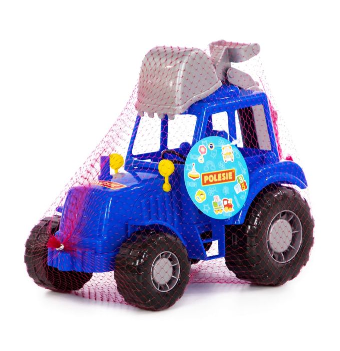 Синий трактор с лопатой.