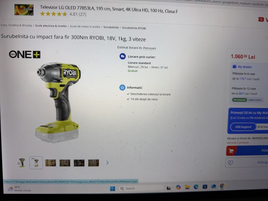 Ryobi-Mașină de înșurubat cu impact 18V ONE+™ HP, motor fără perii