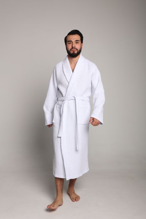 Вафельный халат белый для гостиниц оптом