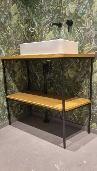 Шкаф за баня от метал и дърво, мебел, мивка