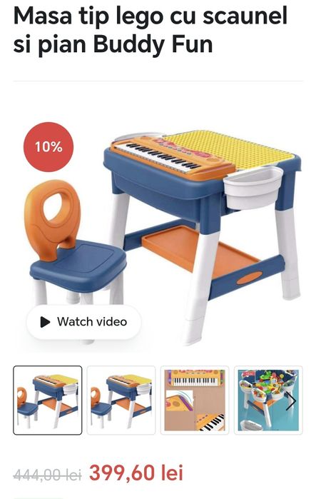 Masuta de activitati pentru copii tip Lego cu scaunel si pian  Buddy