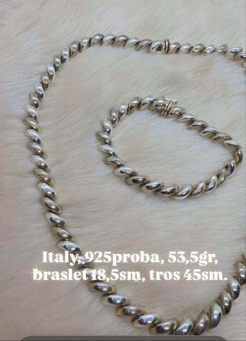 Elegantniy komplekt iz Italy 925probi 53,5gr, braslet 18,5sm, tros 46s
